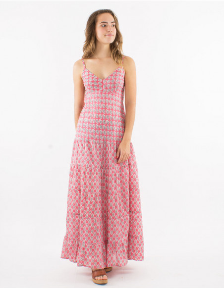 Long cotton straped dress with lining and "lucknow" print