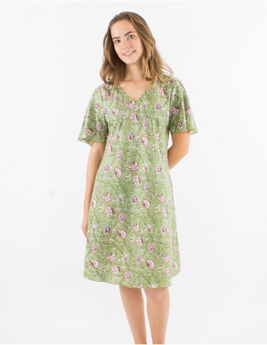 Cotton dress with short sleeves and "udai" print