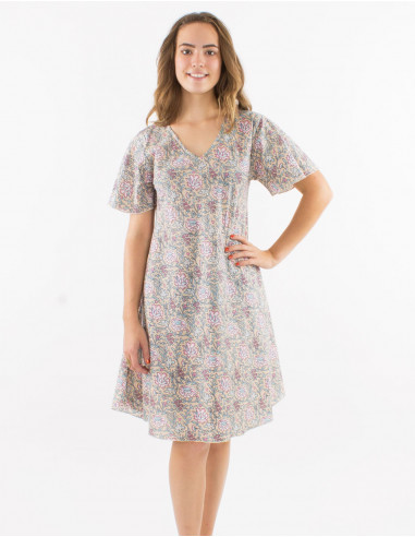 Cotton dress with short sleeves and "agra" print