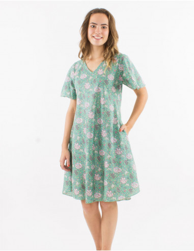 Cotton dress with short sleeves and "agra" print