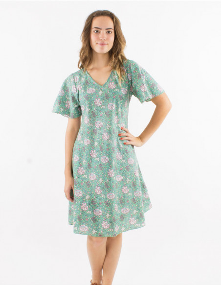 Robe coton manches courtes imprimé Agra