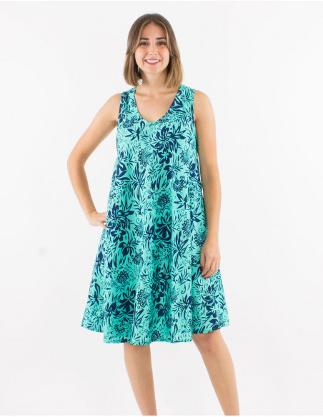 Robe courte polyester col V imprimé Palma