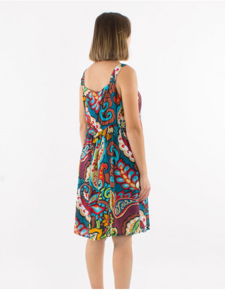 Robe courte viscose bretelles larges imprimé Antalya