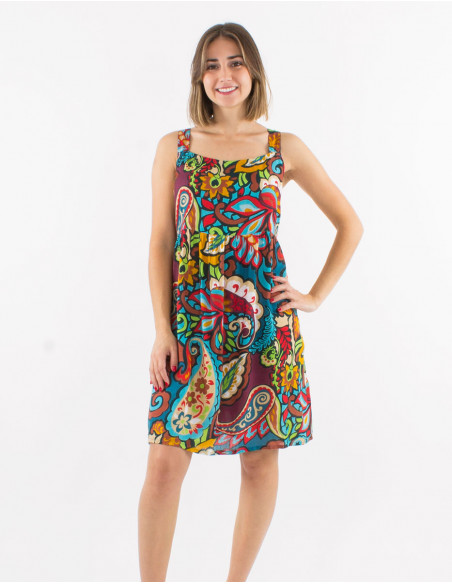 Robe courte viscose bretelles larges imprimé Antalya