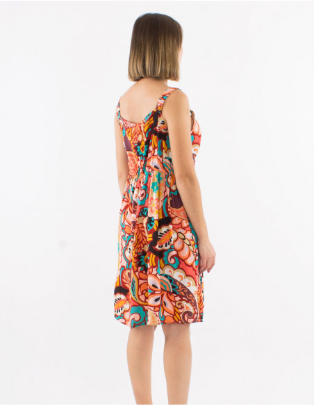 Robe courte viscose bretelles larges imprimé Antalya