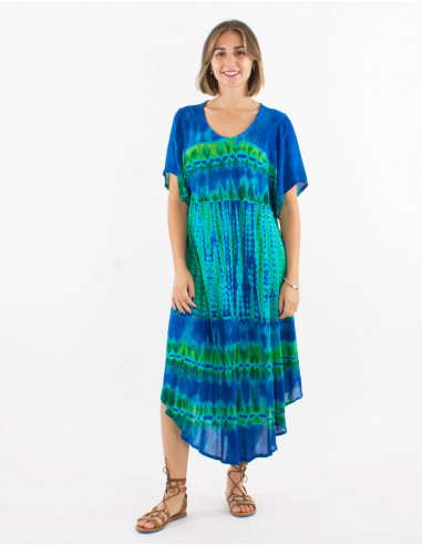 Viscose crepe td umbrella dress with short sleeves