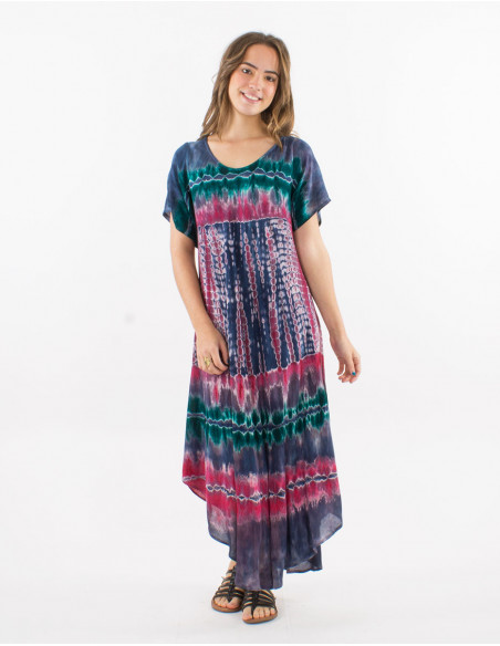 Viscose crepe td umbrella dress with short sleeves