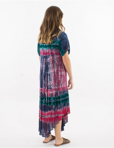 Viscose crepe td umbrella dress with short sleeves