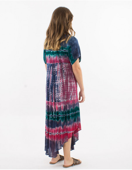 Viscose crepe td umbrella dress with short sleeves