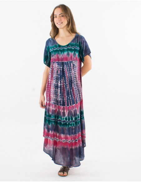 Viscose crepe td umbrella dress with short sleeves