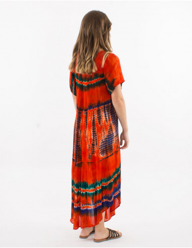 Viscose crepe td umbrella dress with short sleeves