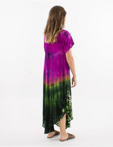 Robe crêpe de viscose brodée manches courtes Tie and dye Umbrella