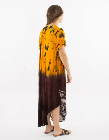 Robe crêpe de viscose brodée manches courtes Tie and dye Umbrella