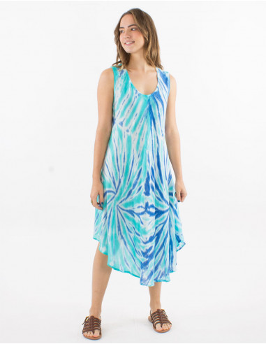 Robe crêpe de viscose sans manches Tie and dye Umbrella