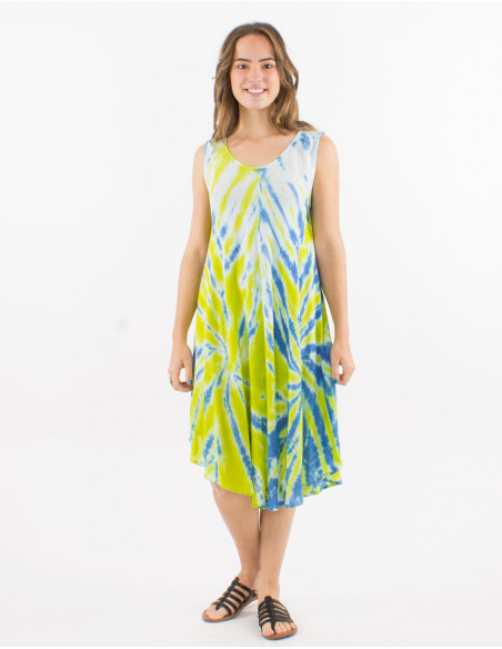 Robe crêpe de viscose sans manches Tie and dye Umbrella