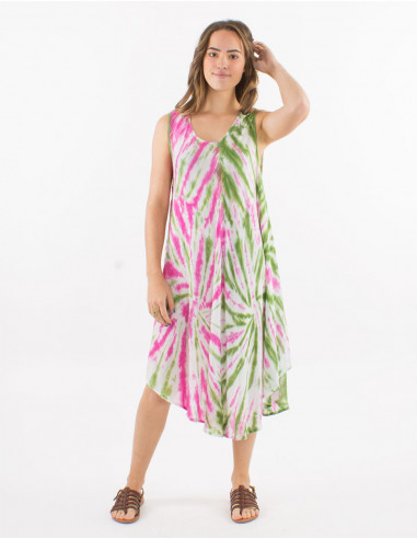 Robe crêpe de viscose sans manches Tie and dye Umbrella