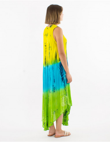 Viscose crepe embroidered td umbrella sleeveless dress