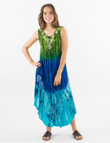 Robe crêpe de viscose brodée sans manches Tie and dye Umbrella