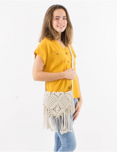 Sac coton macramé avec doublure 25X20cm