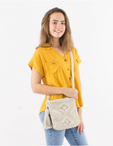 Sac coton macramé avec doublure 25X23cm