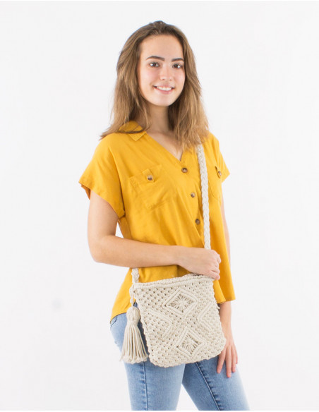 Sac coton macramé avec doublure 25X23cm