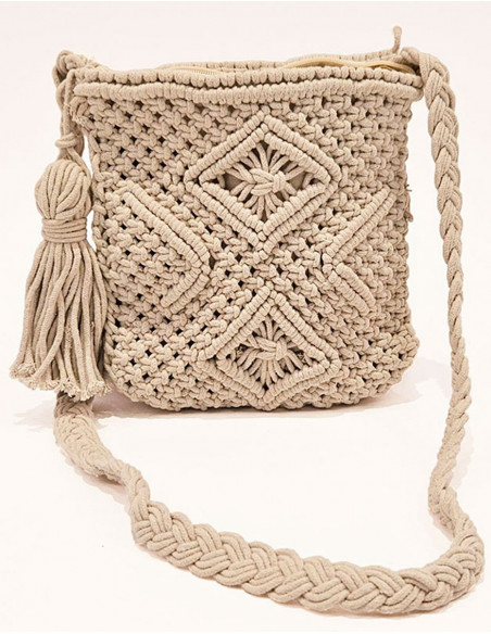 Sac coton macramé avec doublure 25X23cm
