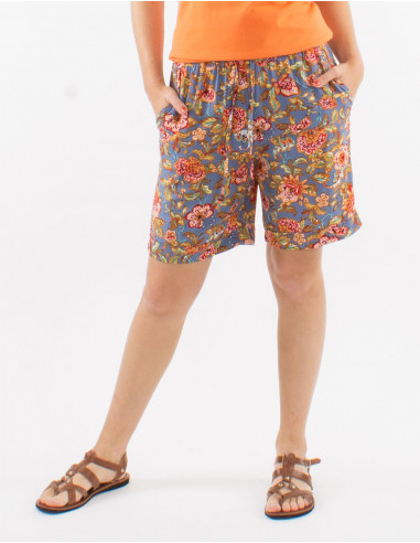 Viscose short with elastic belt and "agra" print
