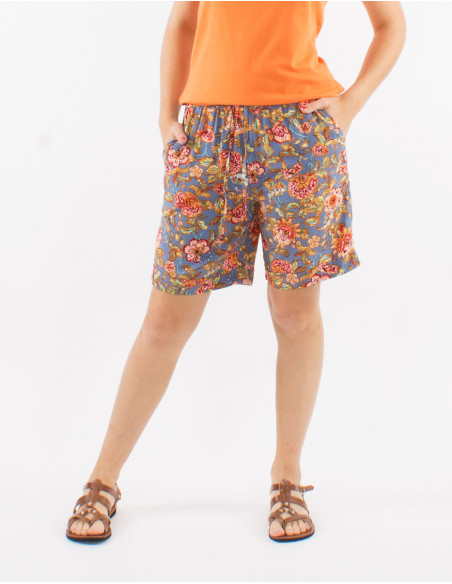 Viscose short with elastic belt and "agra" print