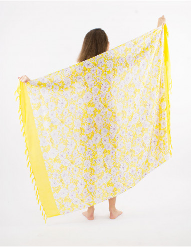 Pack of 10 viscose fringed "anemone" print sarong