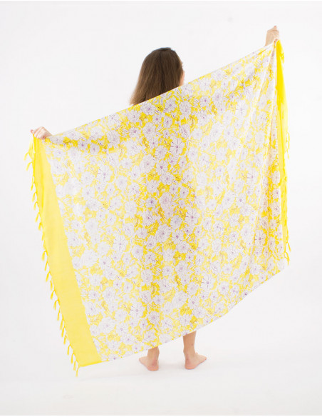 Pack of 10 viscose fringed "anemone" print sarong