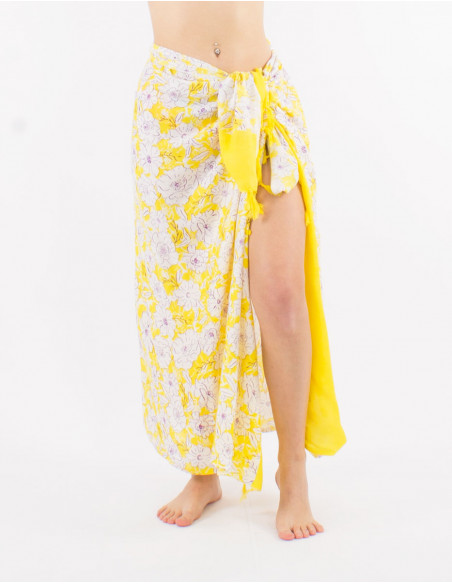 Pack of 10 viscose fringed "anemone" print sarong