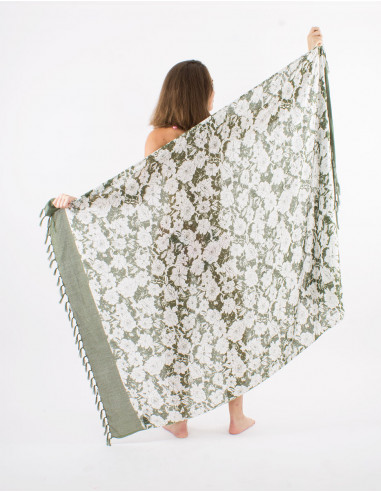 Pack of 10 viscose fringed "anemone" print sarong