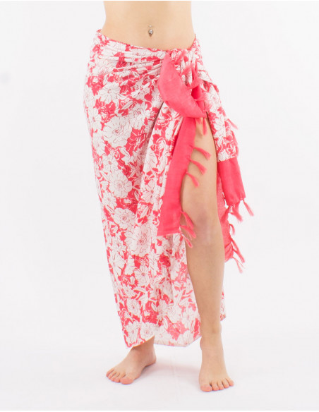 Pack of 10 viscose fringed "anemone" print sarong