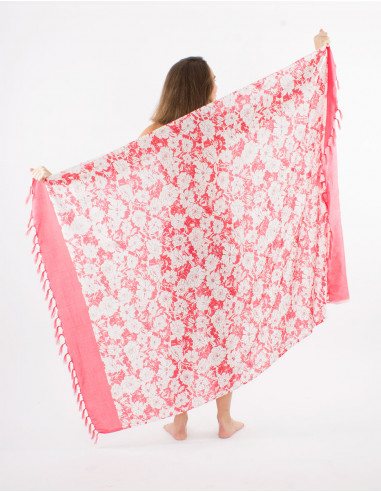 Pack of 10 viscose fringed "anemone" print sarong