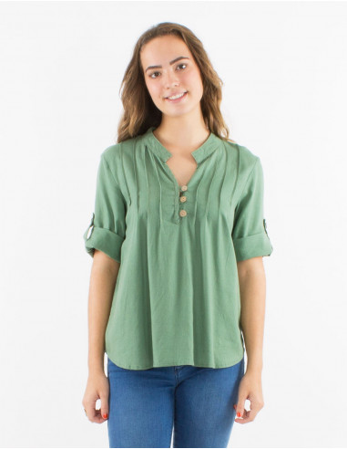 54% linen 46% viscose tunic with short sleeves