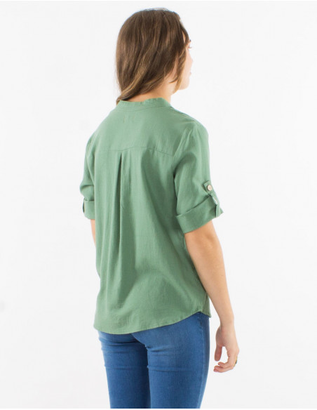 54% linen 46% viscose tunic with short sleeves