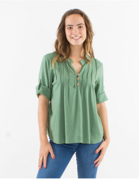 54% linen 46% viscose tunic with short sleeves