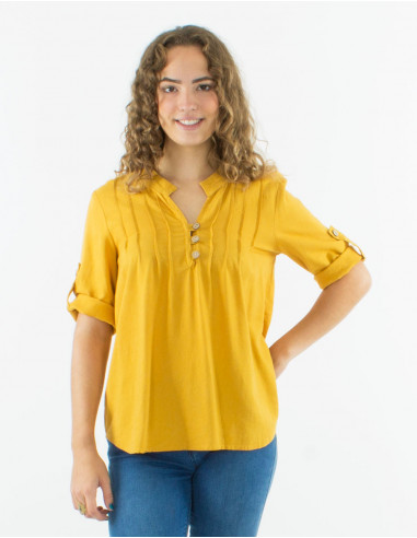 54% linen 46% viscose tunic with short sleeves