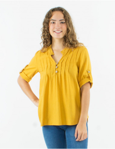 54% linen 46% viscose tunic with short sleeves