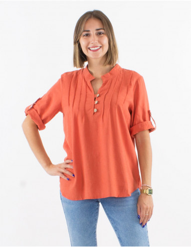 54% linen 46% viscose tunic with short sleeves