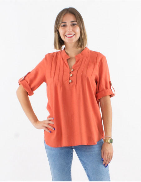 54% linen 46% viscose tunic with short sleeves
