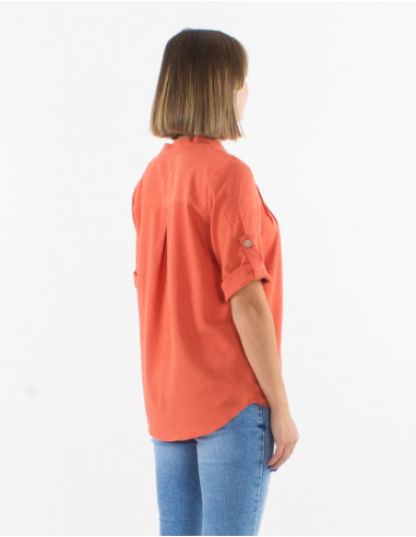 54% linen 46% viscose tunic with short sleeves