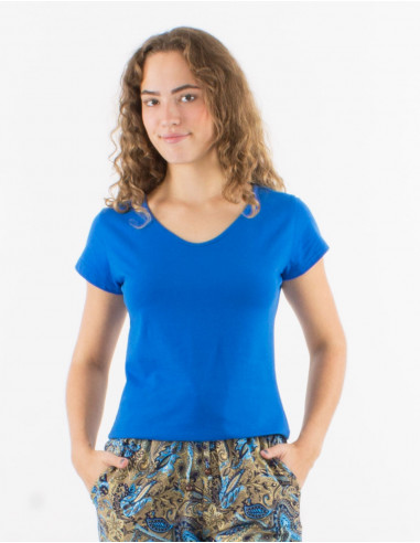 95% cotton 5% elastane plain tee shirt with short sleeves