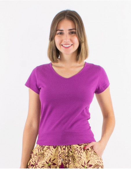 95% cotton 5% elastane plain tee shirt with short sleeves