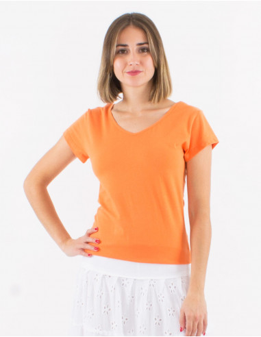 95% cotton 5% elastane plain tee shirt with short sleeves