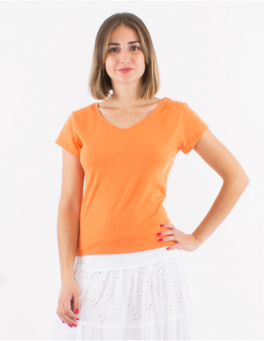 95% cotton 5% elastane plain tee shirt with short sleeves