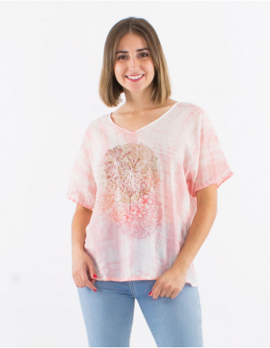 Cotton voile v-neck tee shirt
