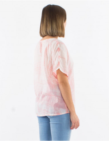 Cotton voile v-neck tee shirt