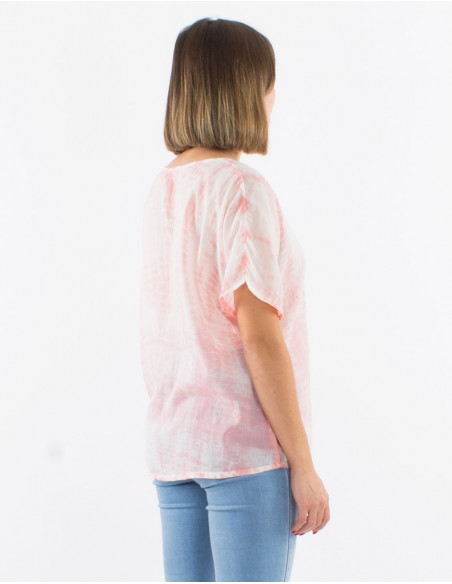 Cotton voile v-neck tee shirt