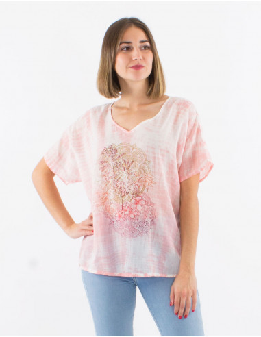 Cotton voile v-neck tee shirt